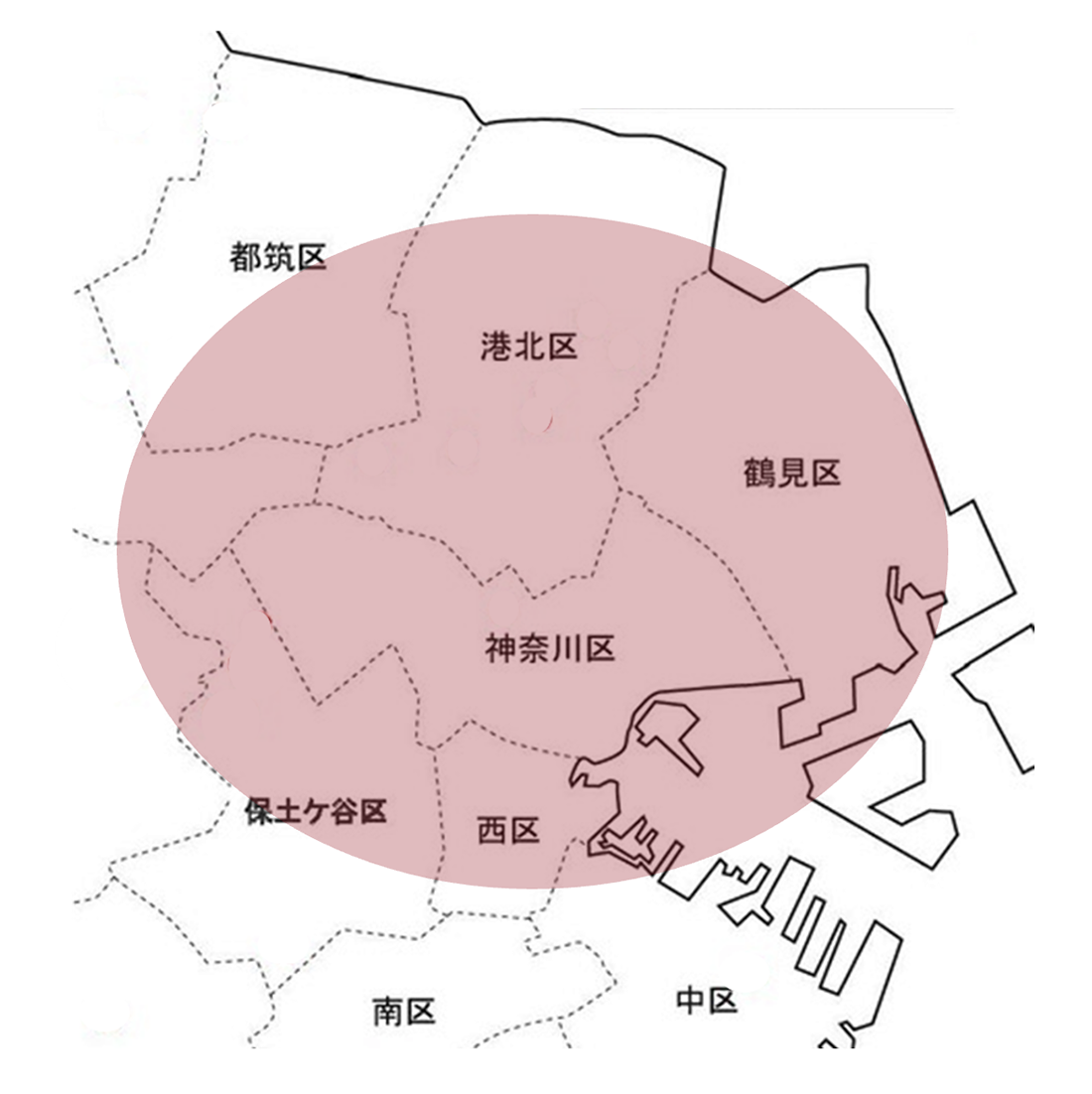 本多内科医院の訪問診療・施設連携エリアマップ（横浜市神奈川区を中心に神奈川区・西区・港北区・鶴見区など）