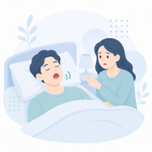 家族から睡眠中の無呼吸を指摘された方のイラスト